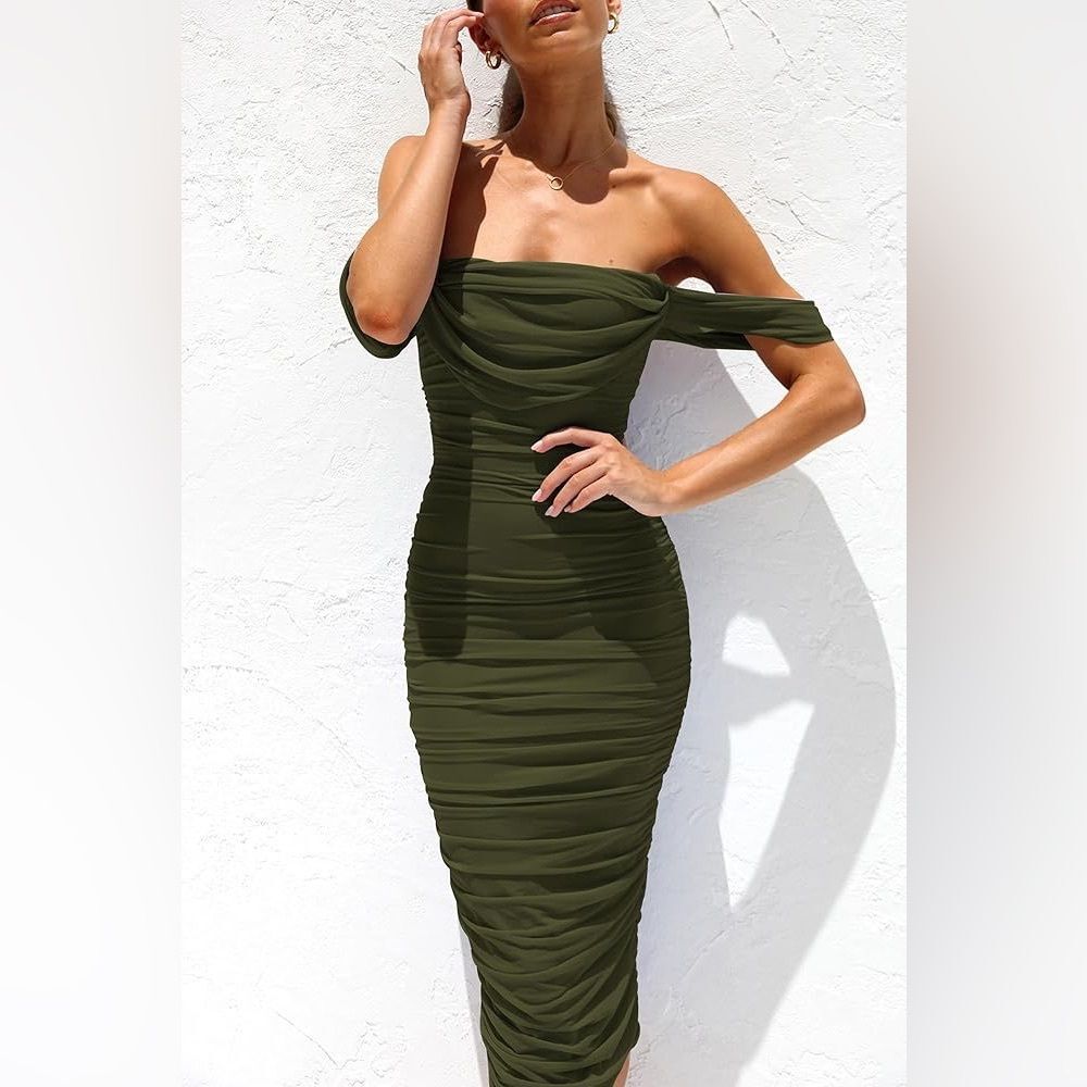 Amazon PrettyGarden Off the shoulder Green Dress!